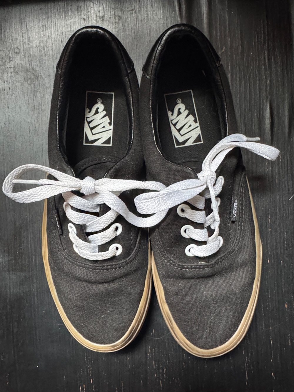 Vans Women's Black Canvas Sneakers with White Laces and Gum Sole